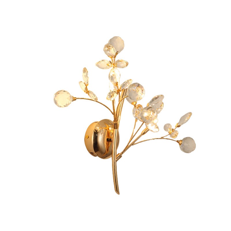 Skørter | Chamfered Crystal Branch Wall Light Modernist 2/3 Heads Wall Mounted Lighting Fixture in Gold