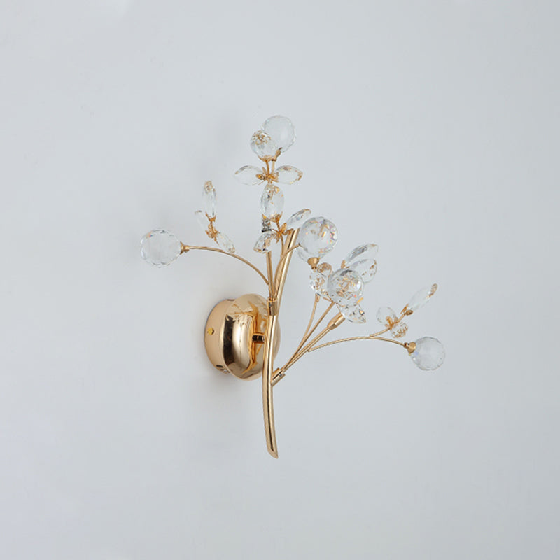Skørter | Chamfered Crystal Branch Wall Light Modernist 2/3 Heads Wall Mounted Lighting Fixture in Gold
