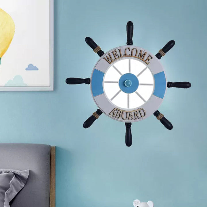 Skørter | Acrylic Round Flush Wall Lamp Creative LED Wall-Mounted Light with Wooden Red Design in Blue, Warm/White Light