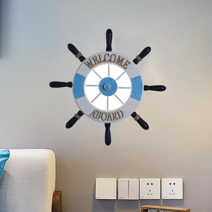 Skørter | Acrylic Round Flush Wall Lamp Creative LED Wall-Mounted Light with Wooden Red Design in Blue, Warm/White Light