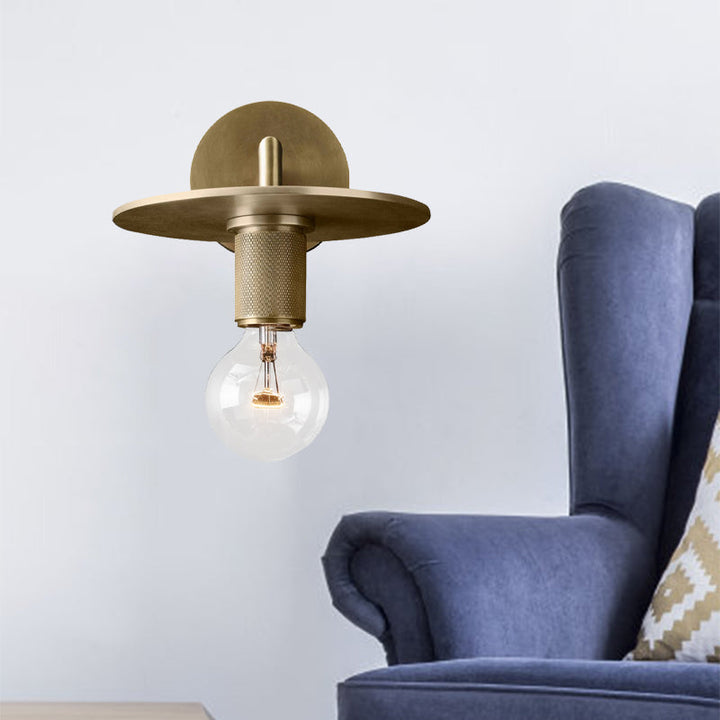 Skørter | 1-Bulb Wall Lamp Simple Exposed Bulb Metal Wall Light Ideas in Black/Brass/Chrome with Flat Shade