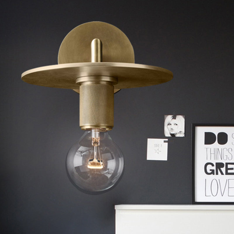Skørter | 1-Bulb Wall Lamp Simple Exposed Bulb Metal Wall Light Ideas in Black/Brass/Chrome with Flat Shade