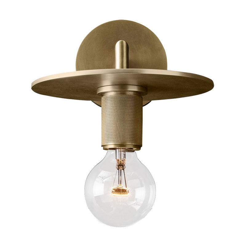 Skørter | 1-Bulb Wall Lamp Simple Exposed Bulb Metal Wall Light Ideas in Black/Brass/Chrome with Flat Shade