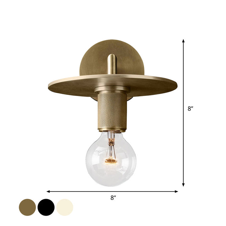Skørter | 1-Bulb Wall Lamp Simple Exposed Bulb Metal Wall Light Ideas in Black/Brass/Chrome with Flat Shade