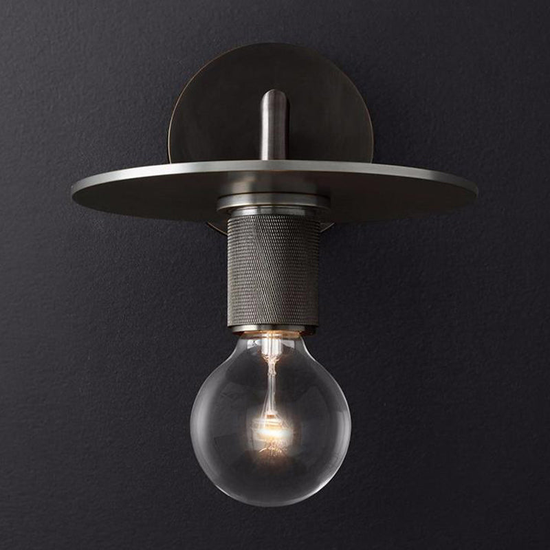 Skørter | 1-Bulb Wall Lamp Simple Exposed Bulb Metal Wall Light Ideas in Black/Brass/Chrome with Flat Shade