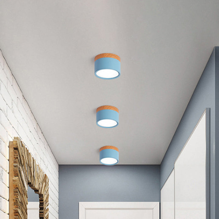 Lisslune | Modern Macaron Ceiling Light – Compact Metal/Wood Flush Mount Lighting for Kitchen and Bar in Yellow, Blue, and Black