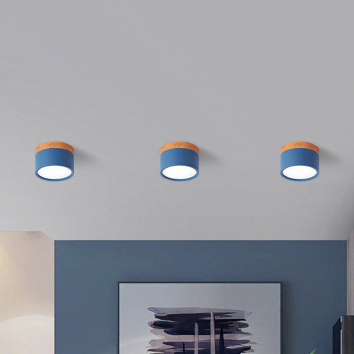 Lisslune | Modern Macaron Ceiling Light – Compact Metal/Wood Flush Mount Lighting for Kitchen and Bar in Yellow, Blue, and Black
