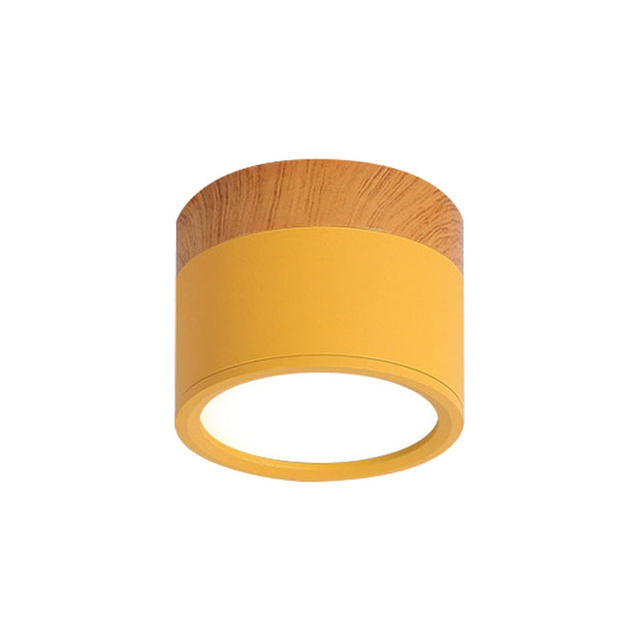 Lisslune | Modern Macaron Ceiling Light – Compact Metal/Wood Flush Mount Lighting for Kitchen and Bar in Yellow, Blue, and Black
