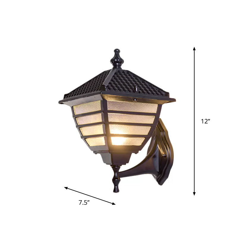 Skørter | Rustic Lantern Wall Lamp Single Probe Frosted Glass Wall Mounted Lamp in Black