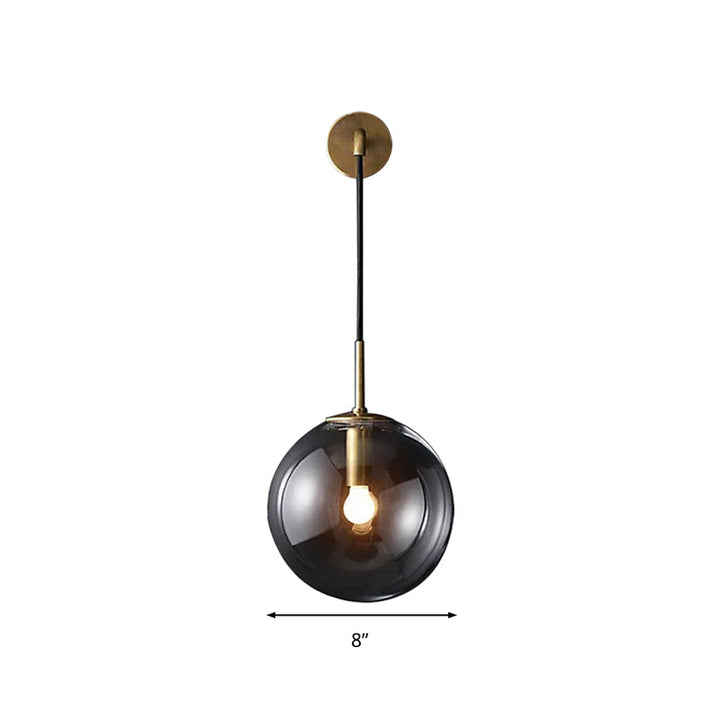 Lisslune | Modern Spherical Wall Lamp 1 Bulb Smoke Glass Wall Light in Black/Brass for the Living Room, 8"/10"