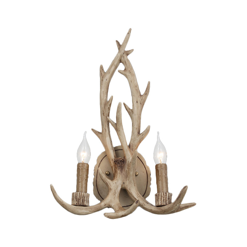 Skørter | 2 Heads Antler Wall Light Rustic Coffee/Brown/Grey Resin Wall-mounted Lamp with Open Lamp Design