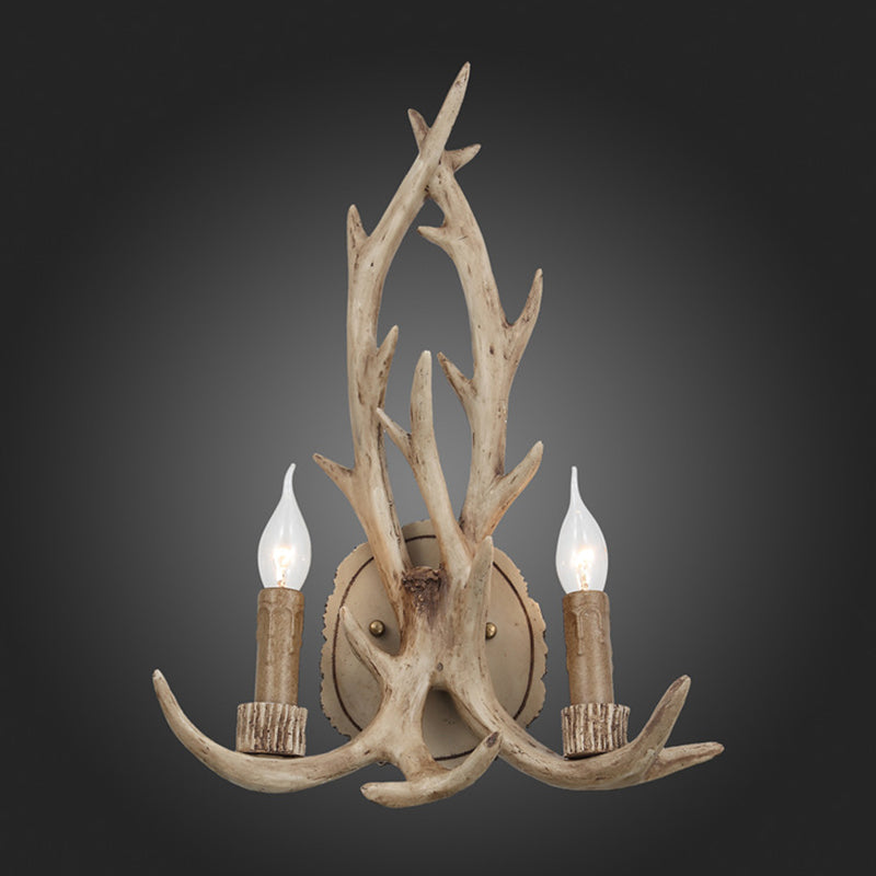 Skørter | 2 Heads Antler Wall Light Rustic Coffee/Brown/Grey Resin Wall-mounted Lamp with Open Lamp Design