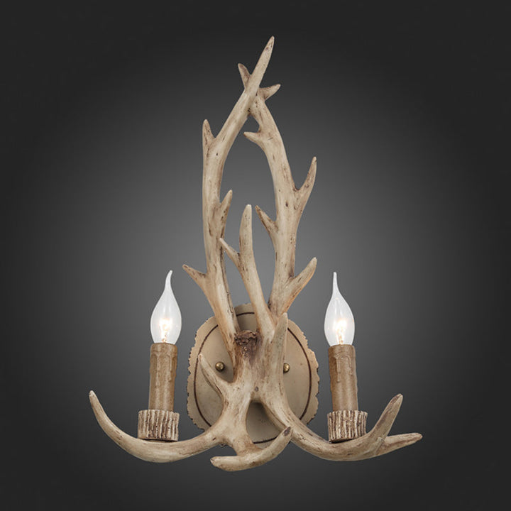 Skørter | 2 Heads Antler Wall Light Rustic Coffee/Brown/Grey Resin Wall-mounted Lamp with Open Lamp Design