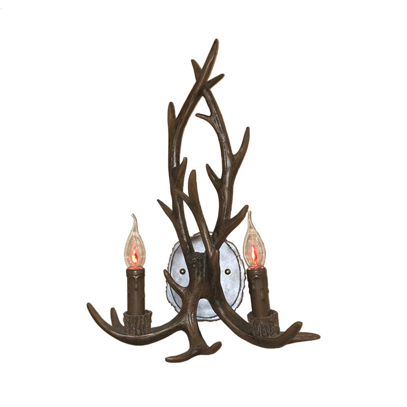 Skørter | 2 Heads Antler Wall Light Rustic Coffee/Brown/Grey Resin Wall-mounted Lamp with Open Lamp Design