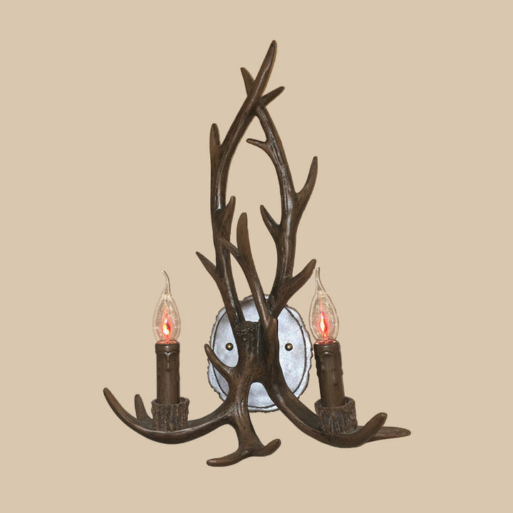 Skørter | 2 Heads Antler Wall Light Rustic Coffee/Brown/Grey Resin Wall-mounted Lamp with Open Lamp Design