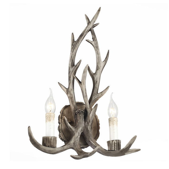 Skørter | 2 Heads Antler Wall Light Rustic Coffee/Brown/Grey Resin Wall-mounted Lamp with Open Lamp Design