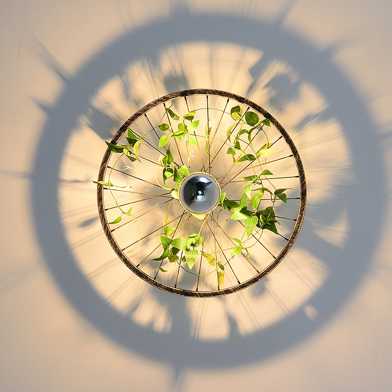 Lisslune | Wheel Iron LED Wall Lamp Bracket Farm Garage Plant Wall Lighting in Pink/Green/Pink Red