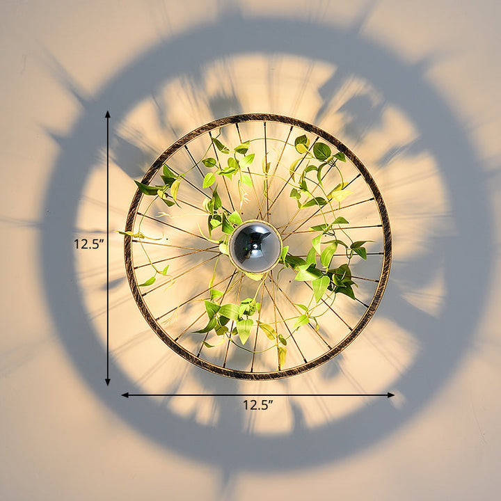 Lisslune | Wheel Iron LED Wall Lamp Bracket Farm Garage Plant Wall Lighting in Pink/Green/Pink Red