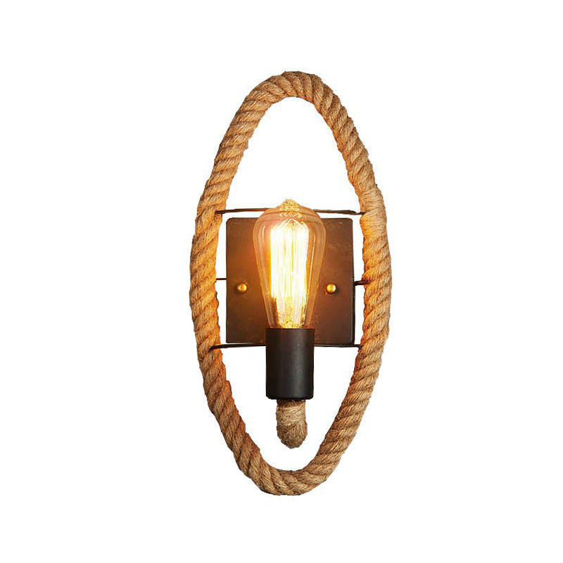 Lisslune | Single rope wrapped wall light farmhouse brown oval/round dining room wall mounted light with open lamp design