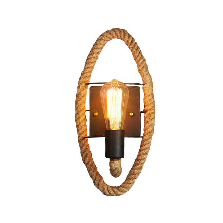 Lisslune | Single rope wrapped wall light farmhouse brown oval/round dining room wall mounted light with open lamp design