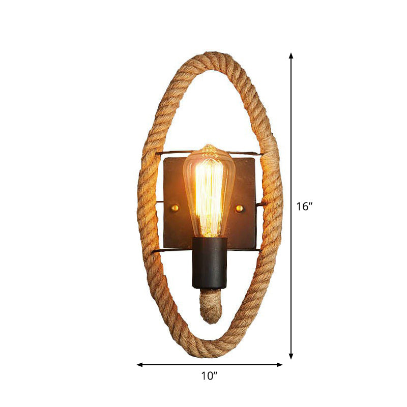 Lisslune | Single rope wrapped wall light farmhouse brown oval/round dining room wall mounted light with open lamp design