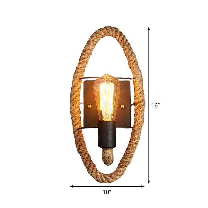 Lisslune | Single rope wrapped wall light farmhouse brown oval/round dining room wall mounted light with open lamp design