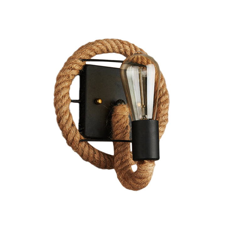 Lisslune | Single rope wrapped wall light farmhouse brown oval/round dining room wall mounted light with open lamp design