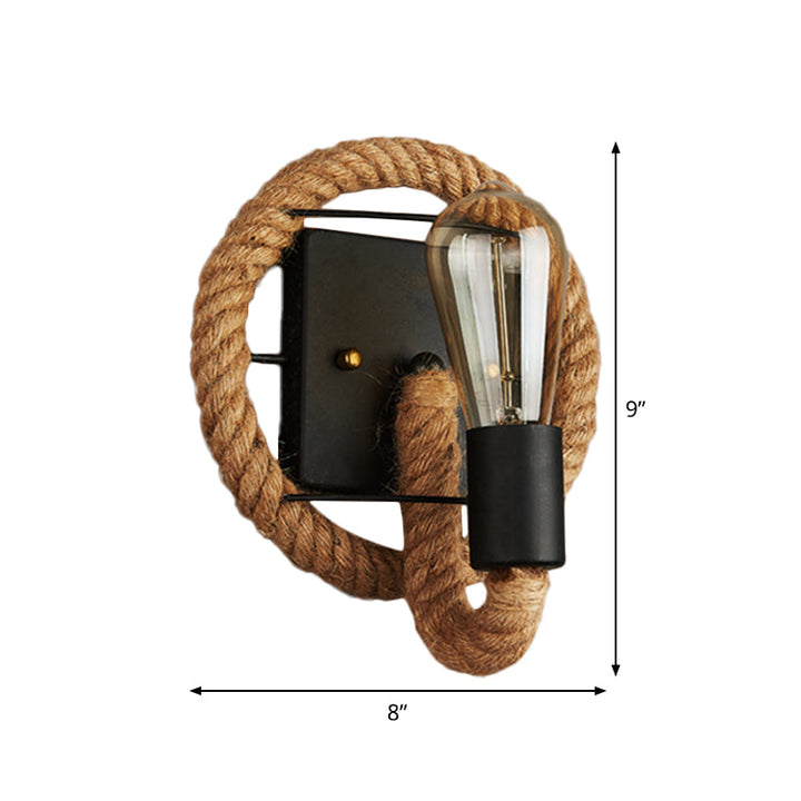 Lisslune | Single rope wrapped wall light farmhouse brown oval/round dining room wall mounted light with open lamp design
