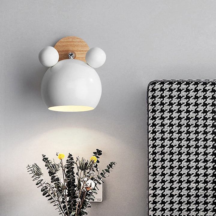 Skørter | Bear/Bell Rotating Wall Mounted Lamp Macaron Iron 1-Head Nightstand Reading Wall Light in White/Pink/Green and Wood