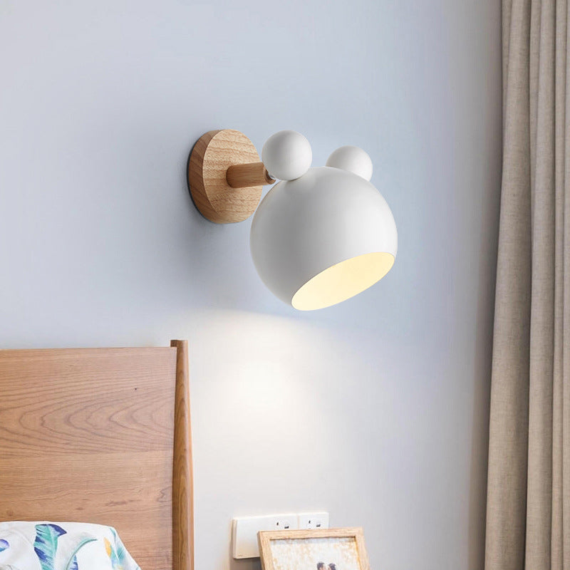 Skørter | Bear/Bell Rotating Wall Mounted Lamp Macaron Iron 1-Head Nightstand Reading Wall Light in White/Pink/Green and Wood