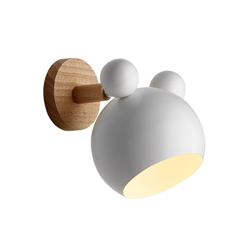 Skørter | Bear/Bell Rotating Wall Mounted Lamp Macaron Iron 1-Head Nightstand Reading Wall Light in White/Pink/Green and Wood