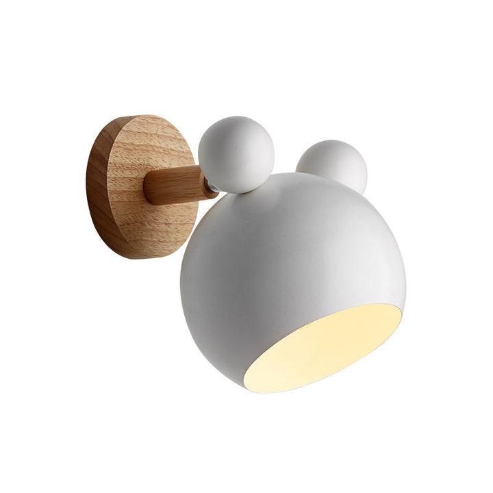 Skørter | Bear/Bell Rotating Wall Mounted Lamp Macaron Iron 1-Head Nightstand Reading Wall Light in White/Pink/Green and Wood
