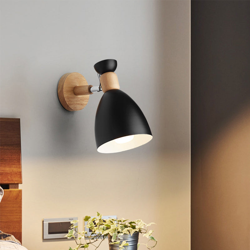 Skørter | Bear/Bell Rotating Wall Mounted Lamp Macaron Iron 1-Head Nightstand Reading Wall Light in White/Pink/Green and Wood
