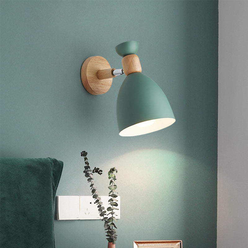 Skørter | Bear/Bell Rotating Wall Mounted Lamp Macaron Iron 1-Head Nightstand Reading Wall Light in White/Pink/Green and Wood