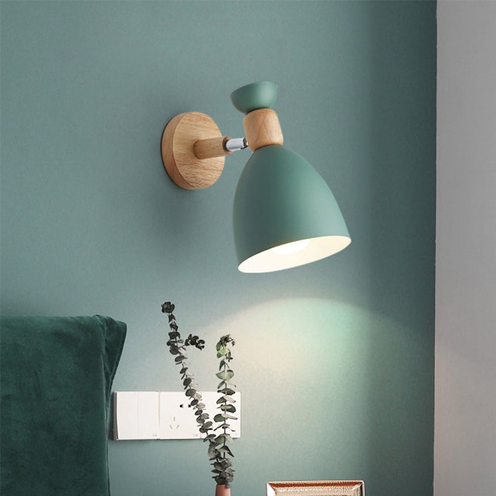 Skørter | Bear/Bell Rotating Wall Mounted Lamp Macaron Iron 1-Head Nightstand Reading Wall Light in White/Pink/Green and Wood