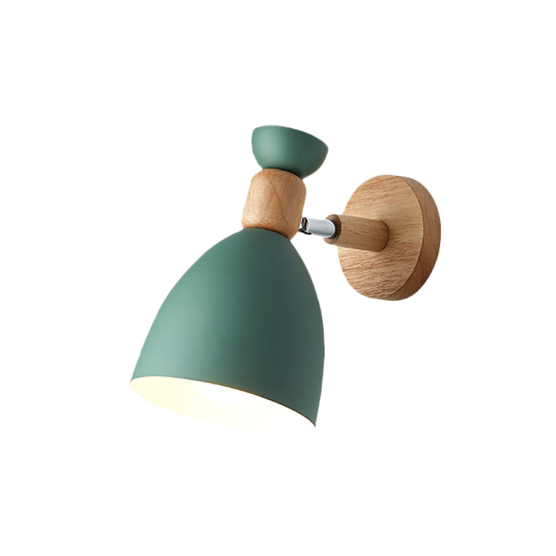 Skørter | Bear/Bell Rotating Wall Mounted Lamp Macaron Iron 1-Head Nightstand Reading Wall Light in White/Pink/Green and Wood