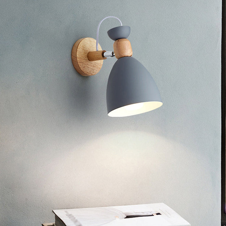 Skørter | Bear/Bell Rotating Wall Mounted Lamp Macaron Iron 1-Head Nightstand Reading Wall Light in White/Pink/Green and Wood