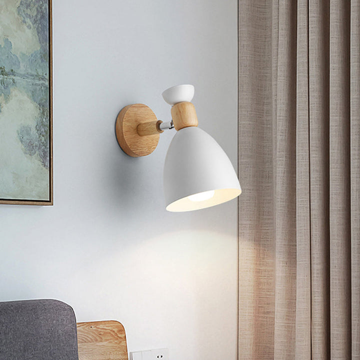 Skørter | Bear/Bell Rotating Wall Mounted Lamp Macaron Iron 1-Head Nightstand Reading Wall Light in White/Pink/Green and Wood