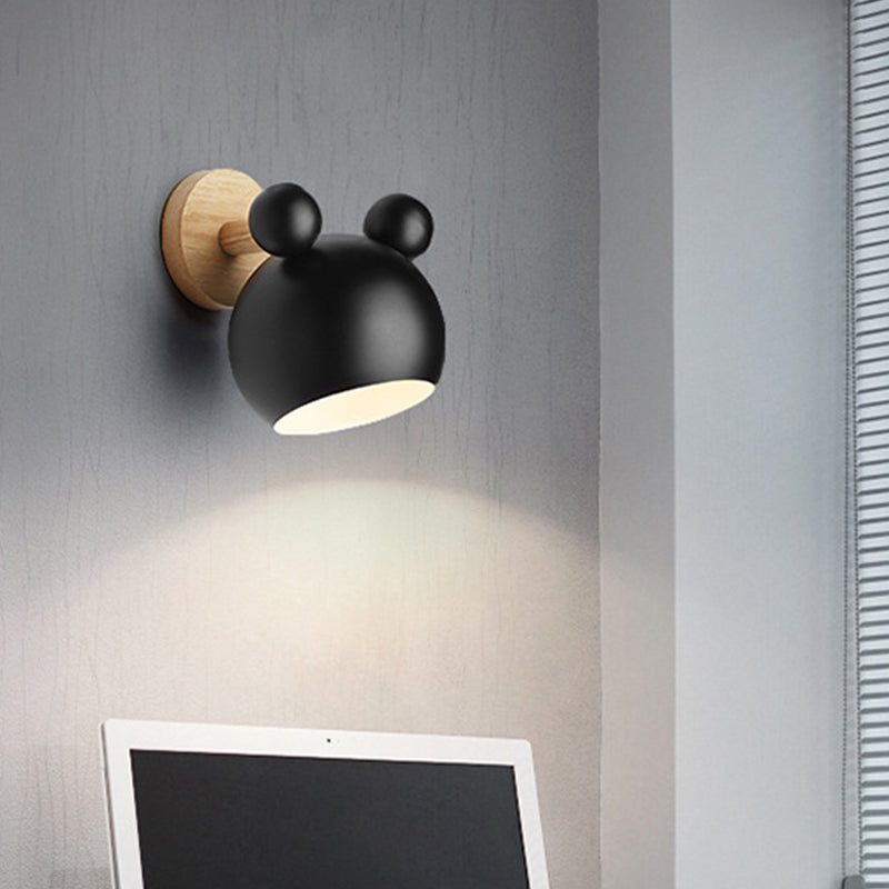 Skørter | Bear/Bell Rotating Wall Mounted Lamp Macaron Iron 1-Head Nightstand Reading Wall Light in White/Pink/Green and Wood