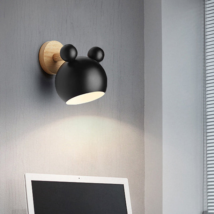 Skørter | Bear/Bell Rotating Wall Mounted Lamp Macaron Iron 1-Head Nightstand Reading Wall Light in White/Pink/Green and Wood