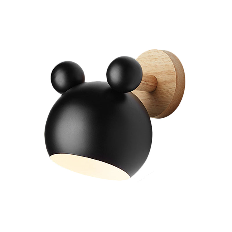 Skørter | Bear/Bell Rotating Wall Mounted Lamp Macaron Iron 1-Head Nightstand Reading Wall Light in White/Pink/Green and Wood