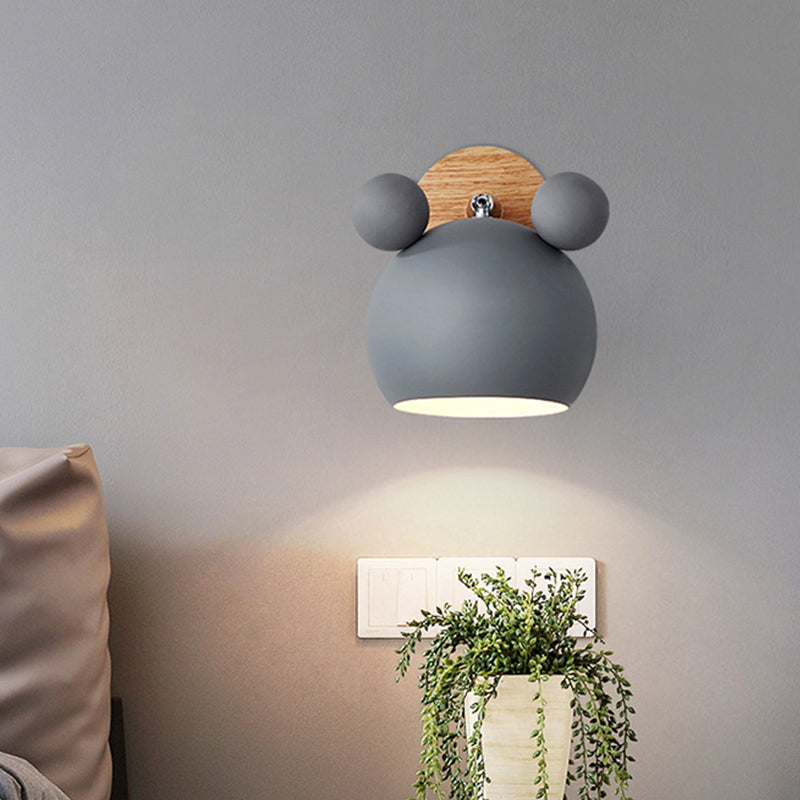 Skørter | Bear/Bell Rotating Wall Mounted Lamp Macaron Iron 1-Head Nightstand Reading Wall Light in White/Pink/Green and Wood
