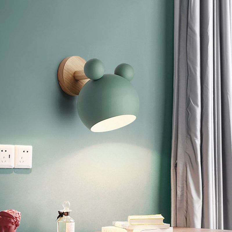 Skørter | Bear/Bell Rotating Wall Mounted Lamp Macaron Iron 1-Head Nightstand Reading Wall Light in White/Pink/Green and Wood