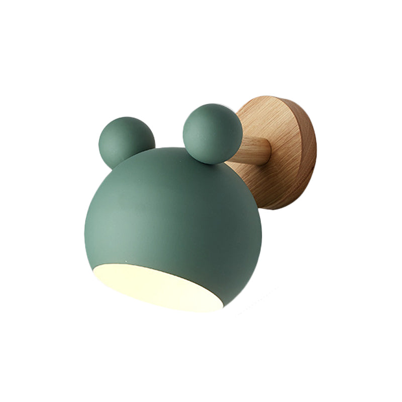 Skørter | Bear/Bell Rotating Wall Mounted Lamp Macaron Iron 1-Head Nightstand Reading Wall Light in White/Pink/Green and Wood