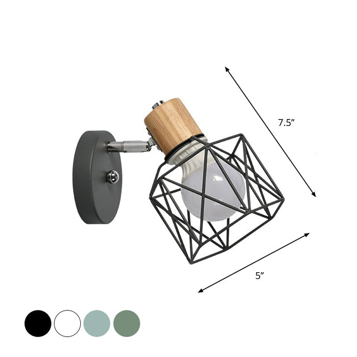 Skørter | Polygon Cage/Antler Nightstand Wall Lamp Metallic 1 Head Nordic Adjustable Wall Light in Black/Blue/White