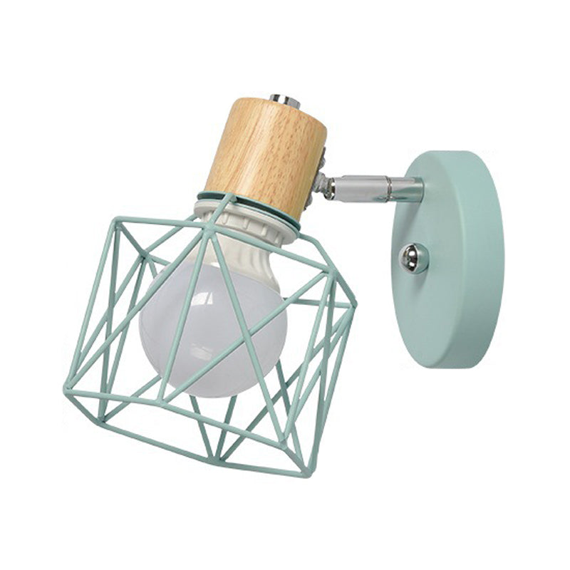 Skørter | Polygon Cage/Antler Nightstand Wall Lamp Metallic 1 Head Nordic Adjustable Wall Light in Black/Blue/White
