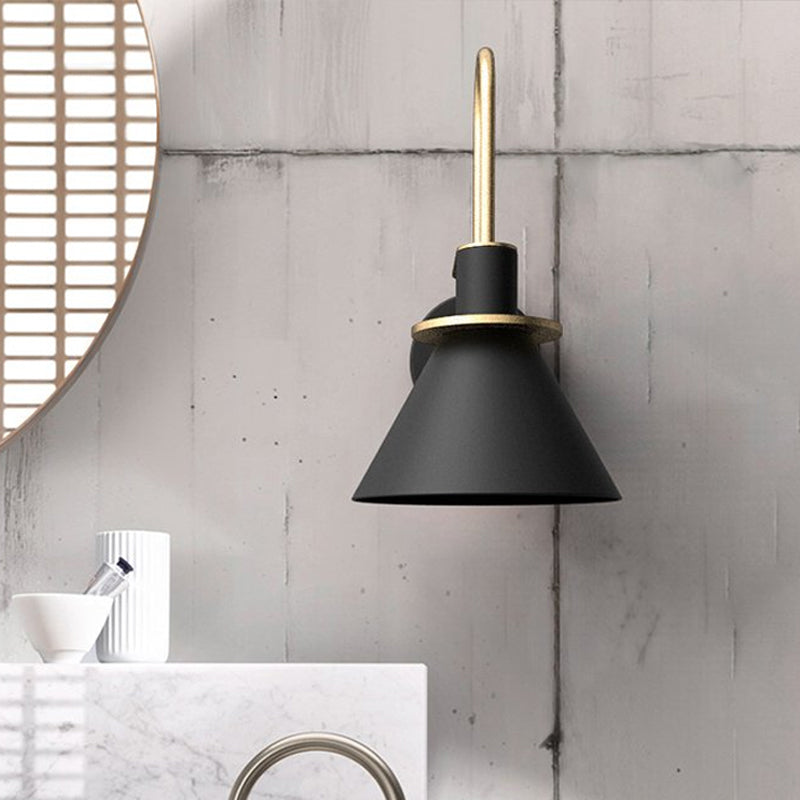 Skørter | Black/White/Green Cone Wall Lamp Macaron 1-Light Metal Wall Light with Curved Arm for Bedroom, Warm/White Light