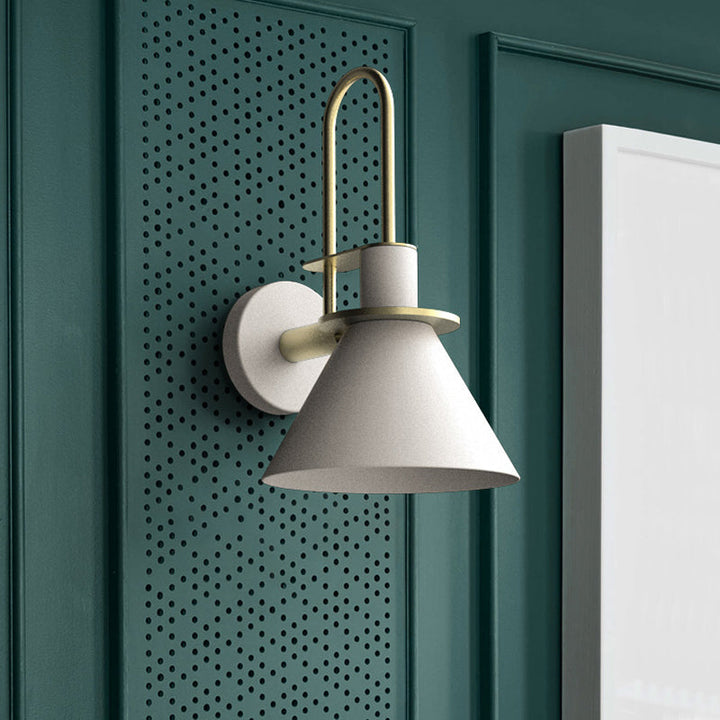Skørter | Black/White/Green Cone Wall Lamp Macaron 1-Light Metal Wall Light with Curved Arm for Bedroom, Warm/White Light