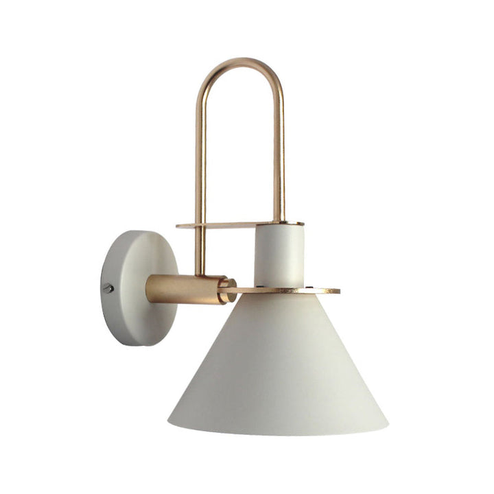 Skørter | Black/White/Green Cone Wall Lamp Macaron 1-Light Metal Wall Light with Curved Arm for Bedroom, Warm/White Light