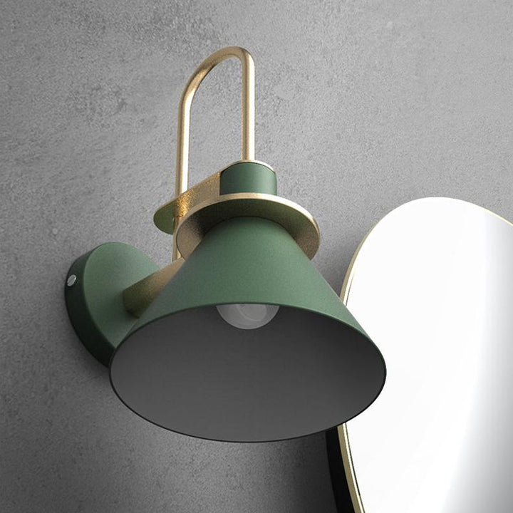 Skørter | Black/White/Green Cone Wall Lamp Macaron 1-Light Metal Wall Light with Curved Arm for Bedroom, Warm/White Light